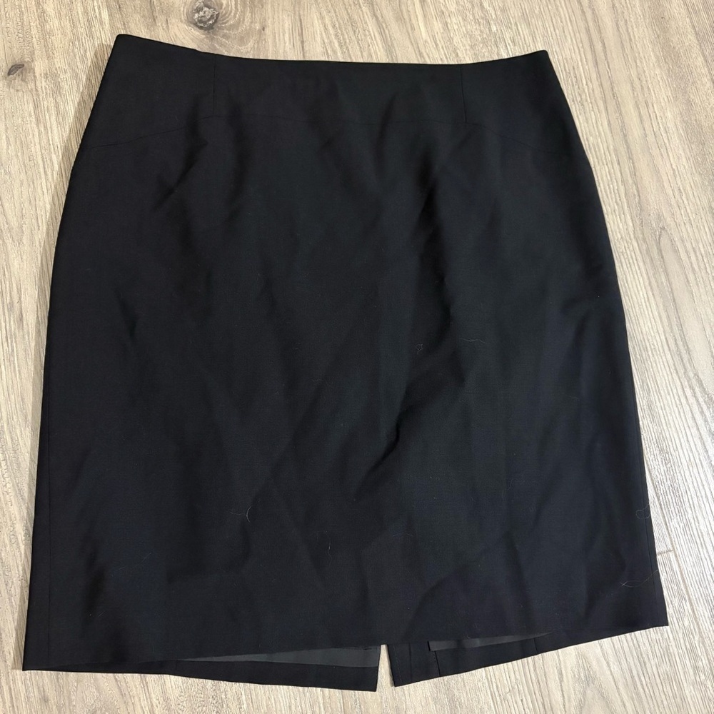 ANN TAYLOR Virgin Wool Blend Pencil Skirt Back Slit Black‎ Sz 12P Career Stretch